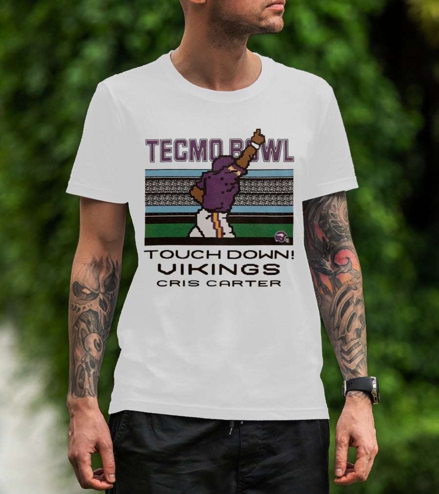 Tecmo Bowl Touch Down Vikings Cris Carter Retro Pixel T-Shirt