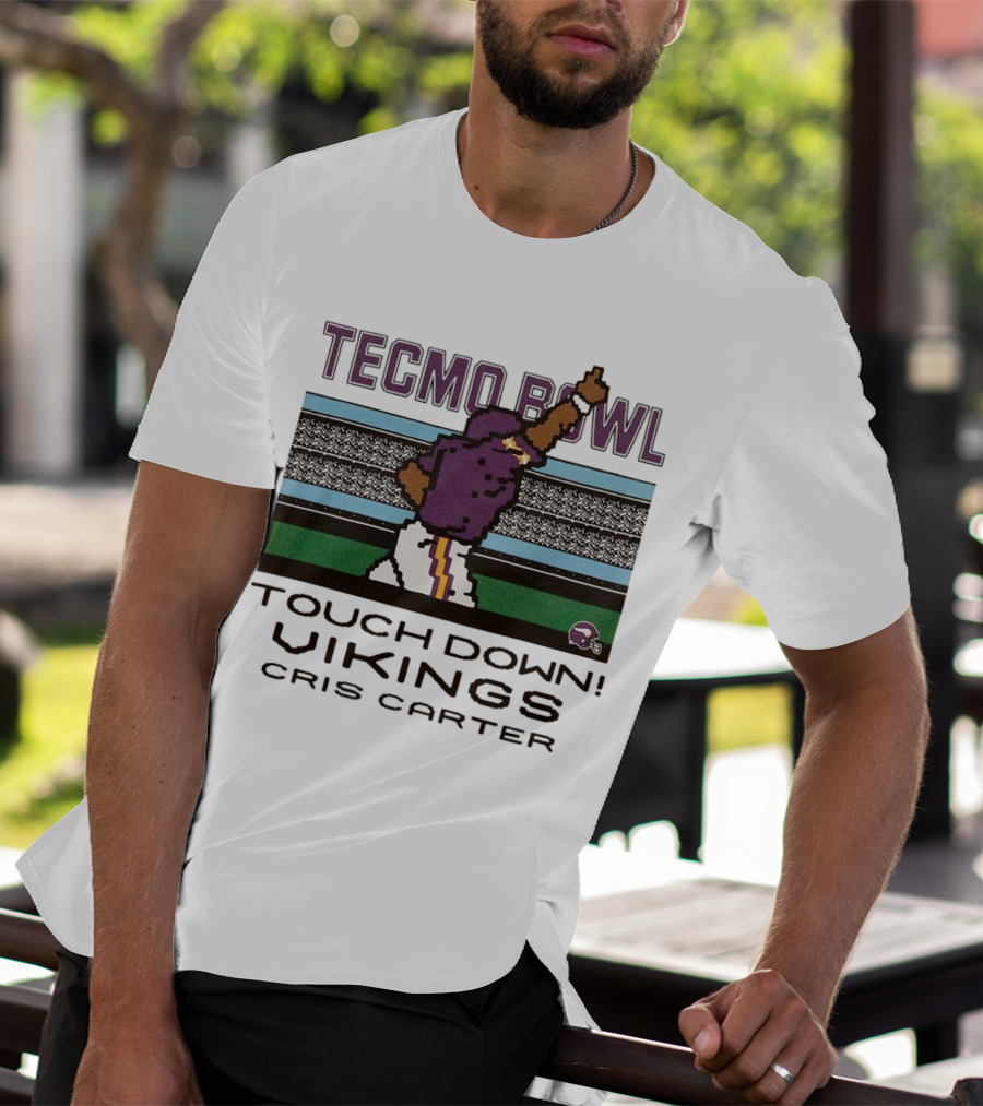Tecmo Bowl Touch Down Vikings Cris Carter Retro Pixel T-Shirt