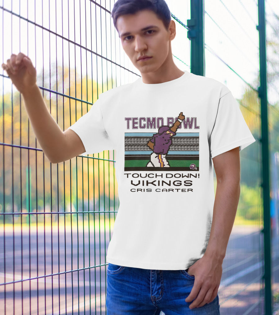 Tecmo Bowl Touch Down Vikings Cris Carter Retro Pixel T-Shirt