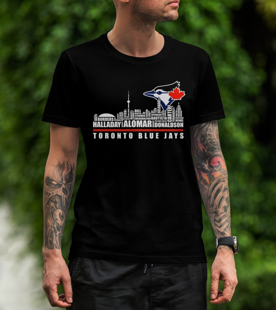 Toronto Blue Jays Skyline Names Halladay Alomar Carter Donaldson Toronto City T-Shirt