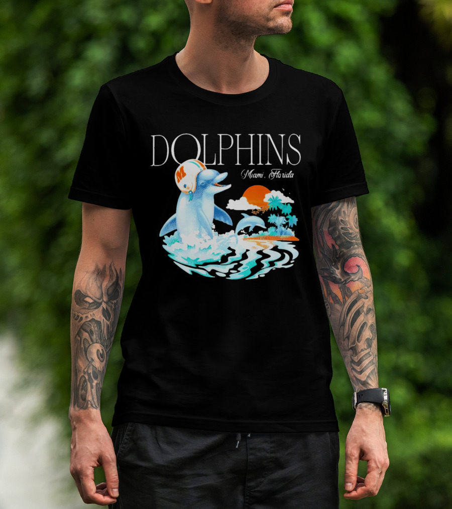 Miami Dolphins Florida Palm Sunset Retro Wave T-Shirt