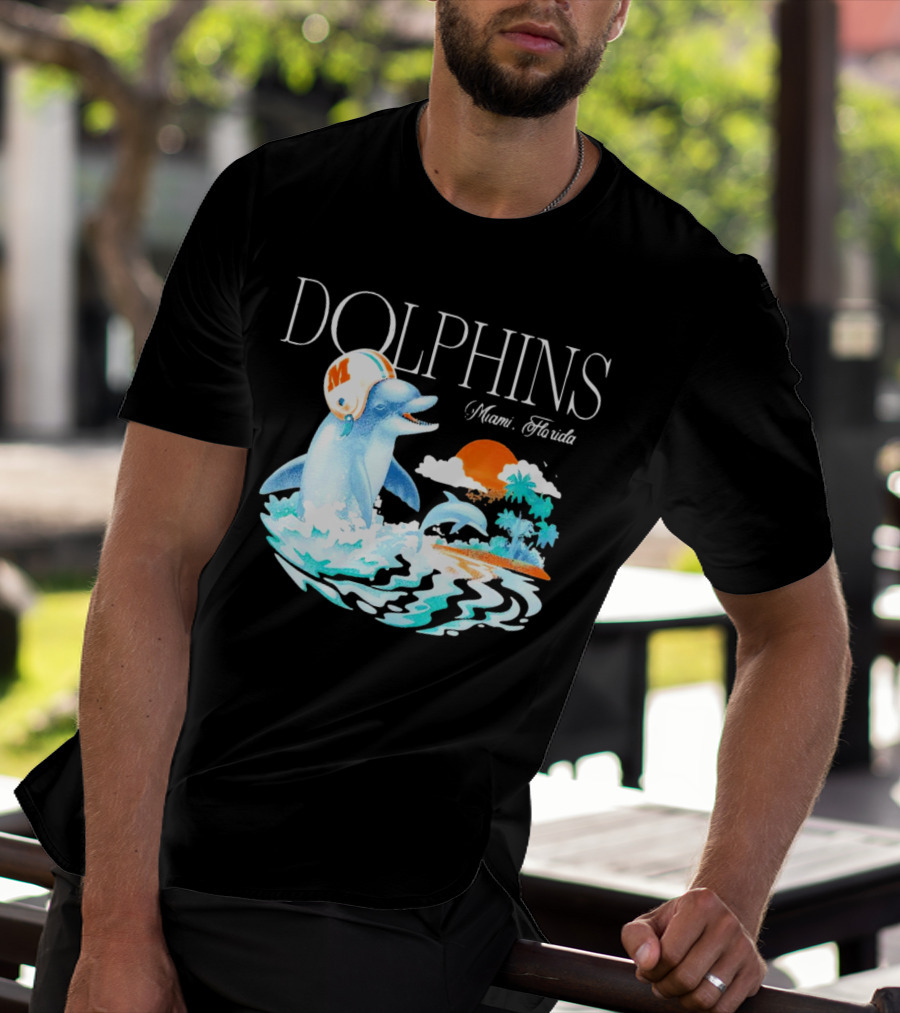 Miami Dolphins Florida Palm Sunset Retro Wave T-Shirt