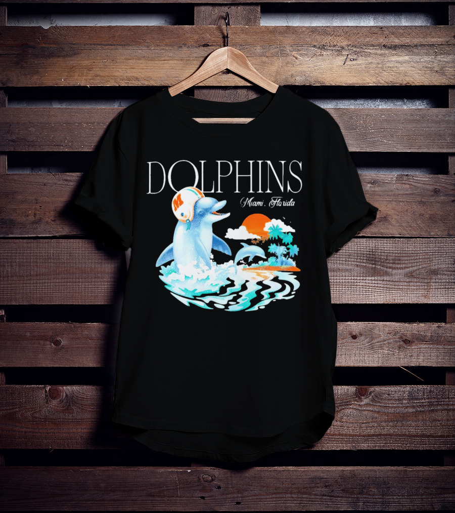 Miami Dolphins Florida Palm Sunset Retro Wave T-Shirt