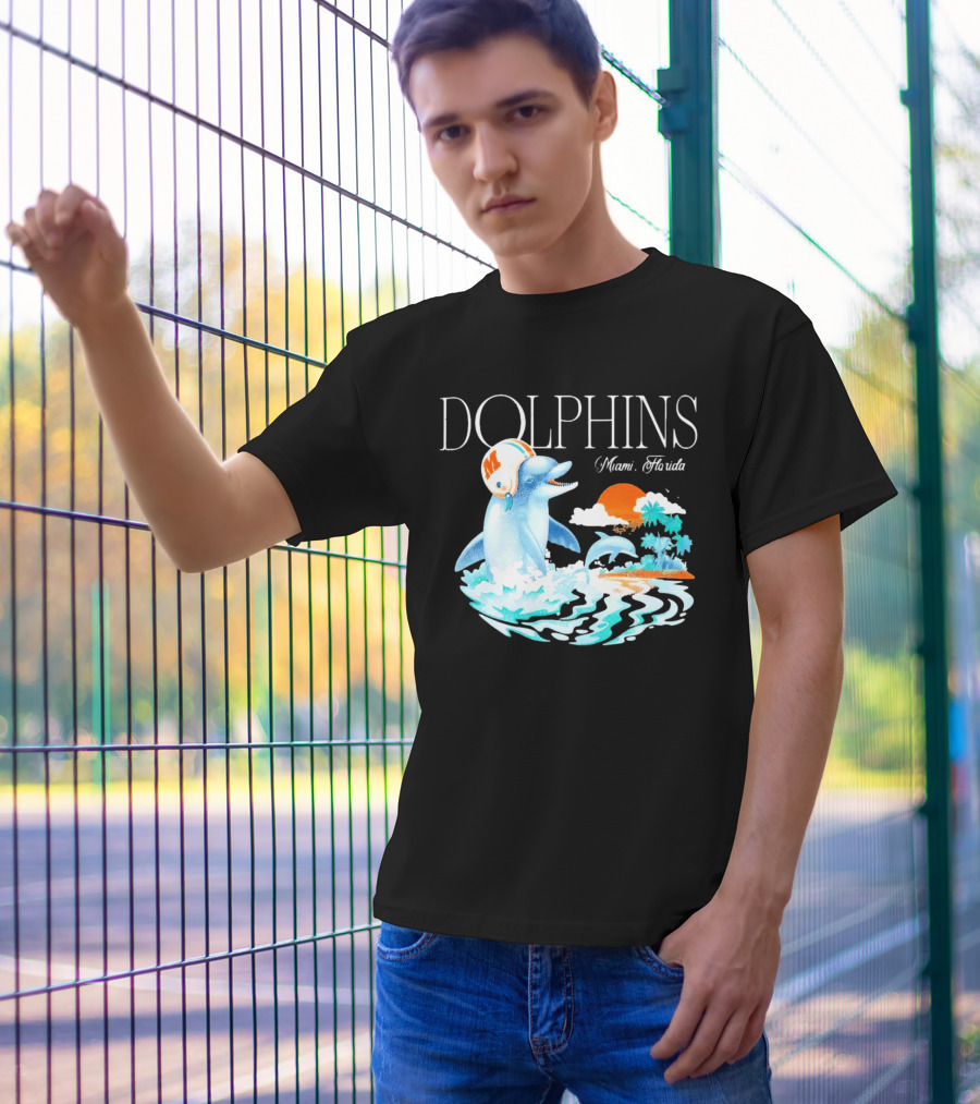 Miami Dolphins Florida Palm Sunset Retro Wave T-Shirt