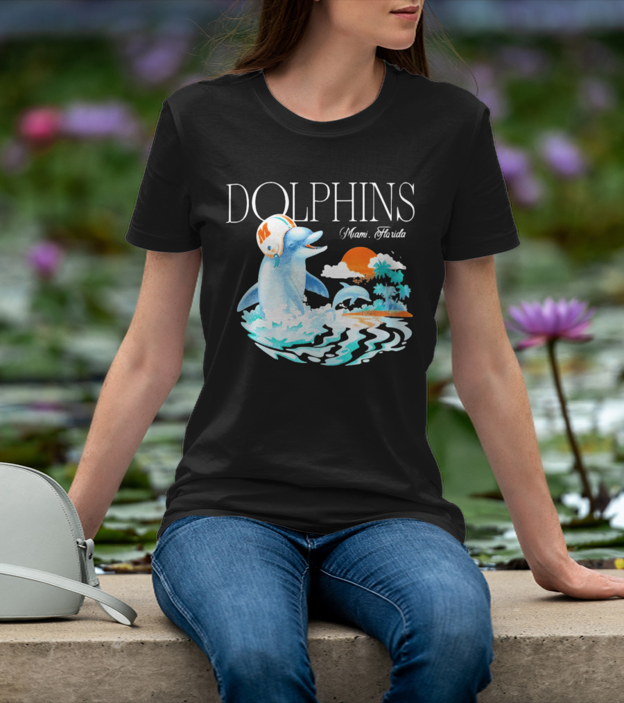 Miami Dolphins Florida Palm Sunset Retro Wave T-Shirt