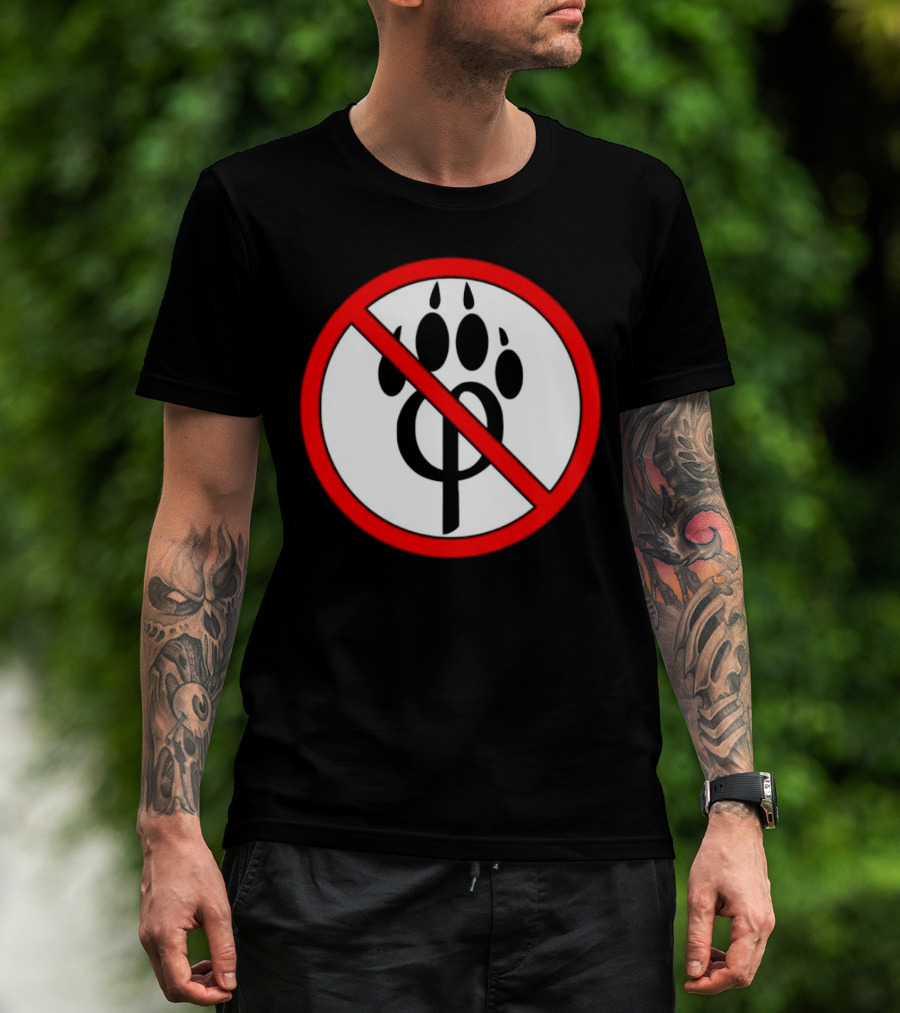 Anti Furry Paw Symbol With Red Prohibition Circle T-Shirt