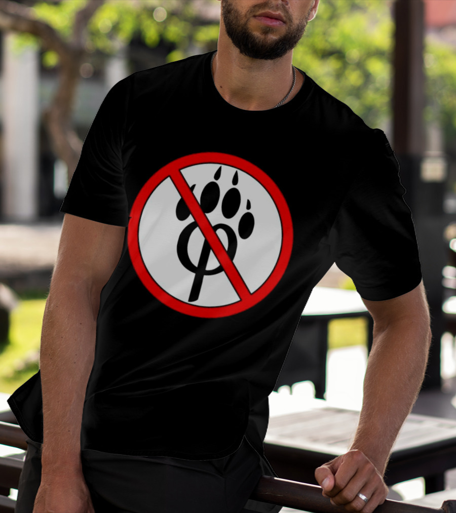 Anti Furry Paw Symbol With Red Prohibition Circle T-Shirt