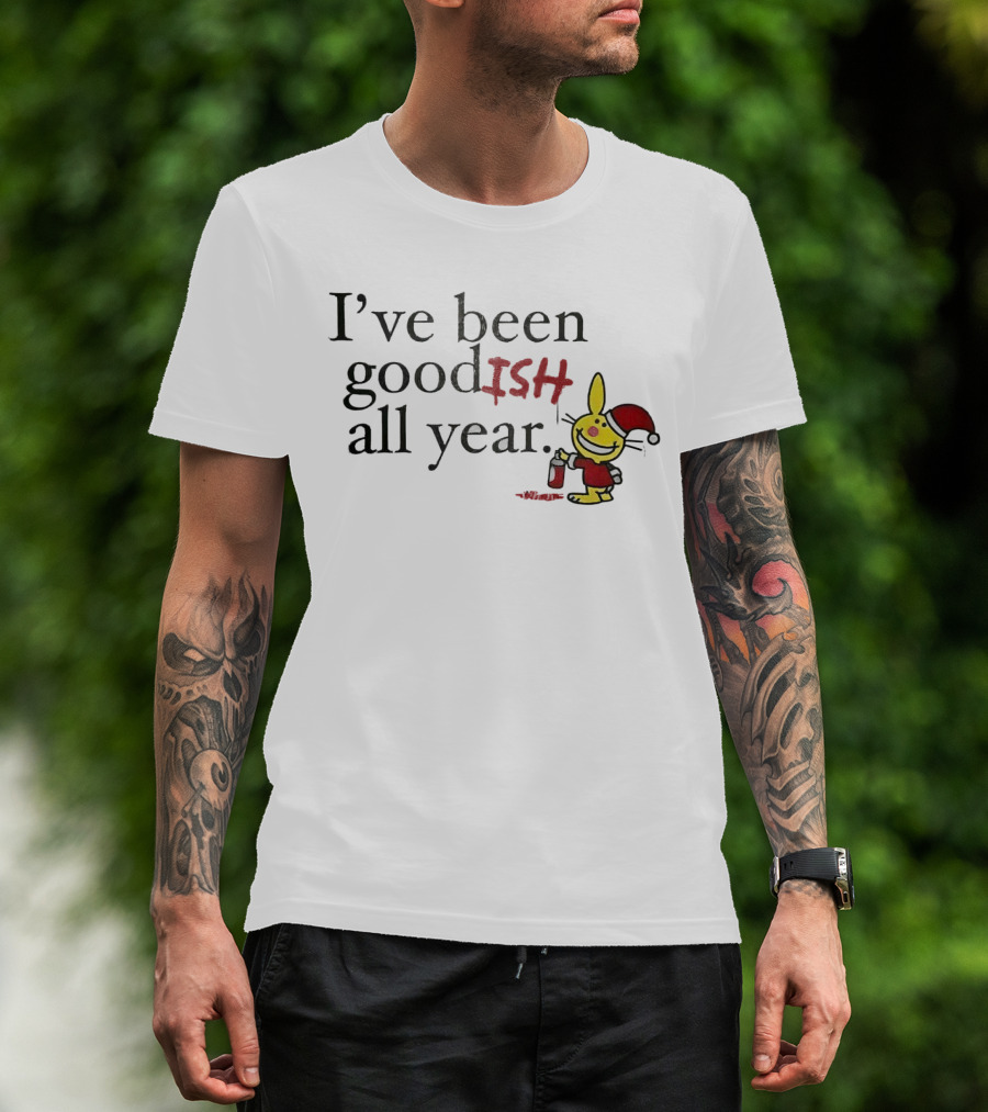 I’ve Been Good ISH All Year Christmas Cartoon Santa Hat Bunny T-Shirt
