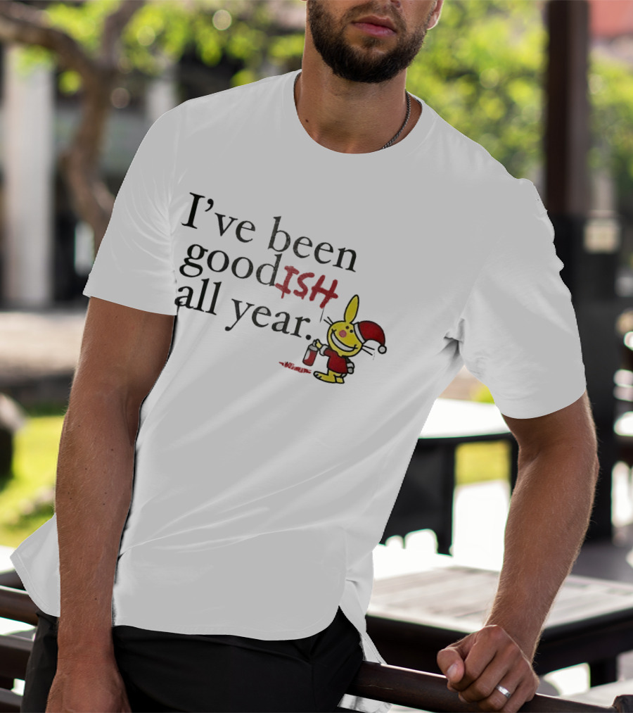 I’ve Been Good ISH All Year Christmas Cartoon Santa Hat Bunny T-Shirt