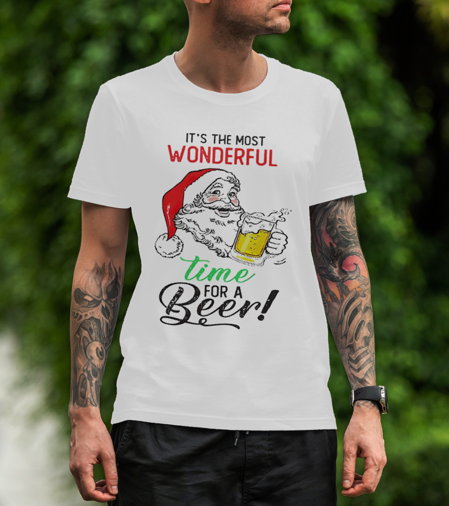 It's The Most Wonderful Time For A Beer Santa Drinking Xmas T-Shirt