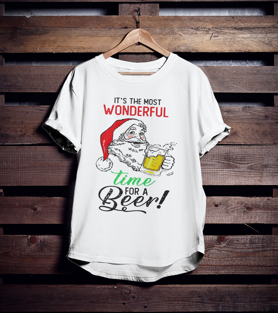 It's The Most Wonderful Time For A Beer Santa Drinking Xmas T-Shirt