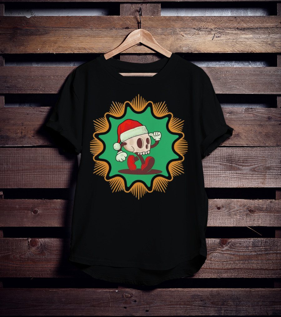 Skull Santa In Vintage Christmas Hat Badge T-Shirt