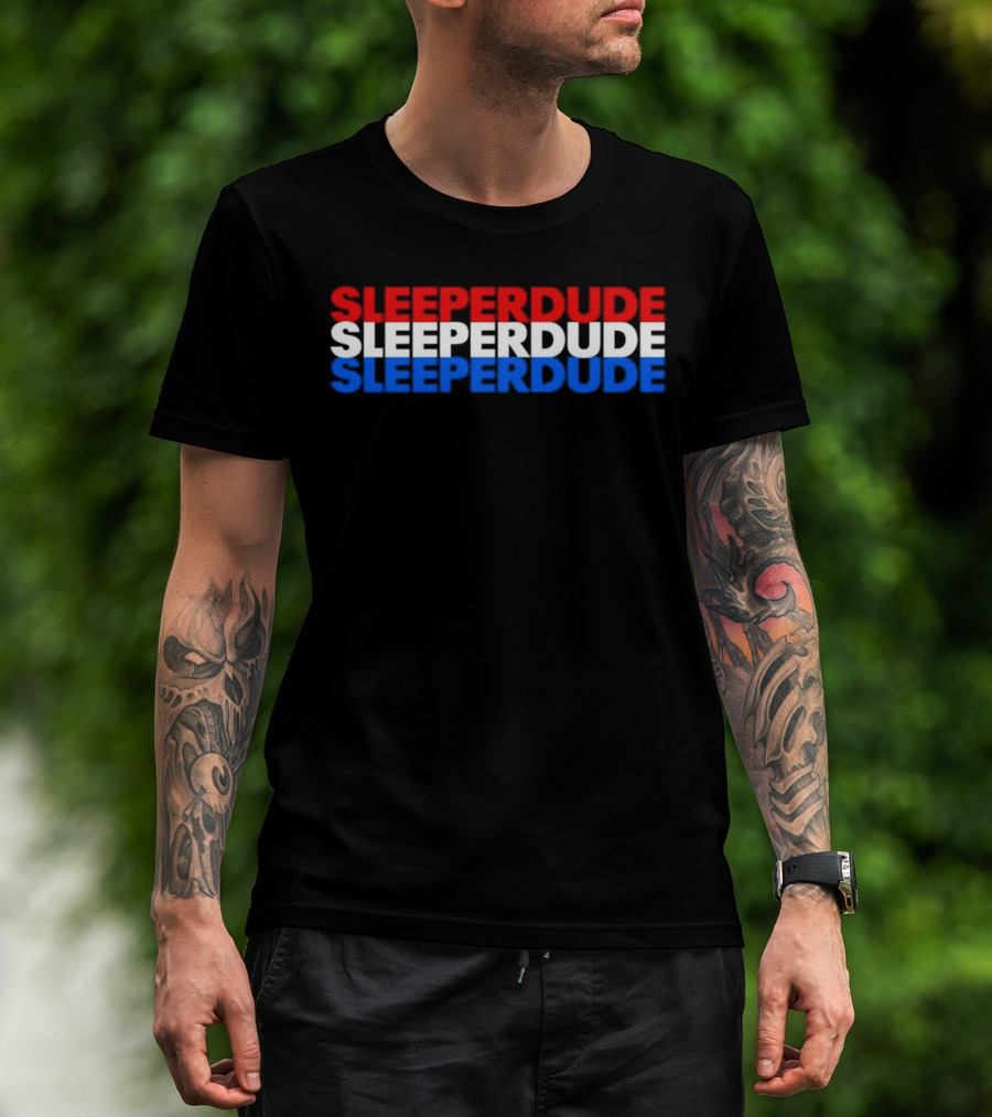 SLEEPERDUDE Red White Blue Stacked Text T-Shirt