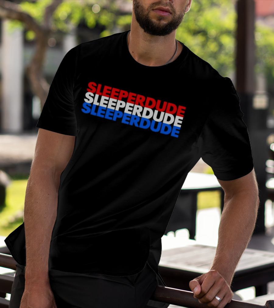 SLEEPERDUDE Red White Blue Stacked Text T-Shirt