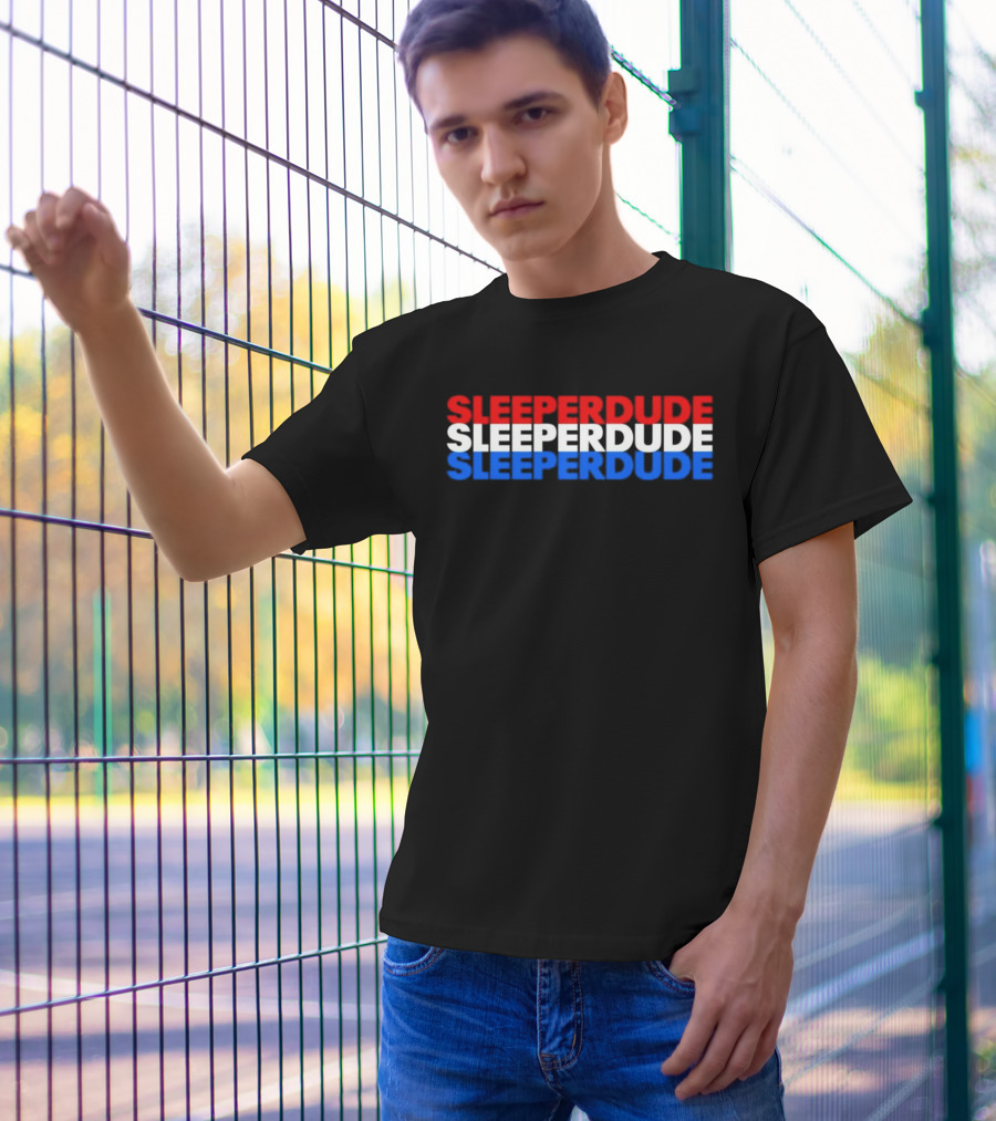 SLEEPERDUDE Red White Blue Stacked Text T-Shirt
