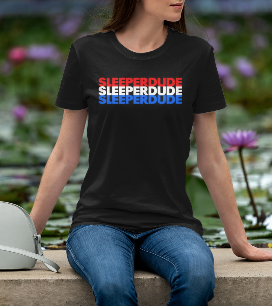 SLEEPERDUDE Red White Blue Stacked Text T-Shirt