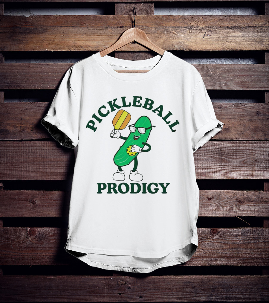 PICKLEBALL PRODIGY FUN PICKLE CHARACTER WITH PADDLE AND SUNGLASSES T-Shirt