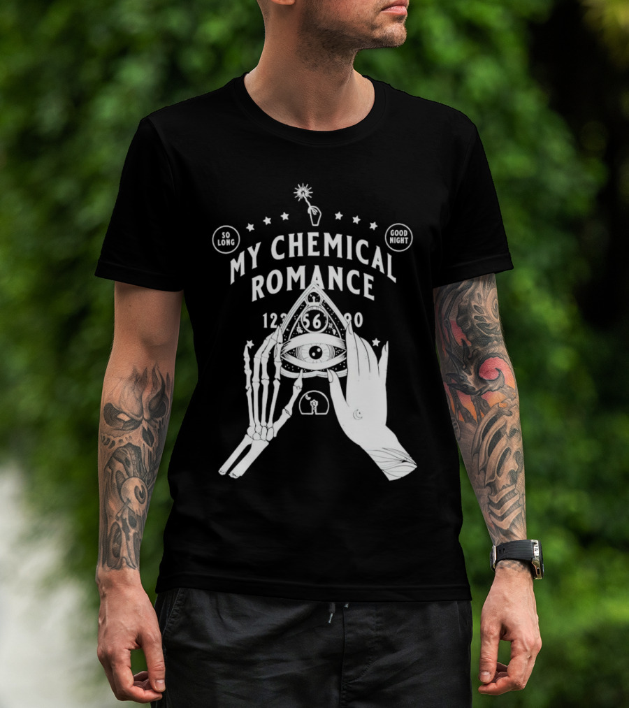 My Chemical Romance Ouija Planchette So Long Good Night Skeleton Hand 1234567890 T-Shirt