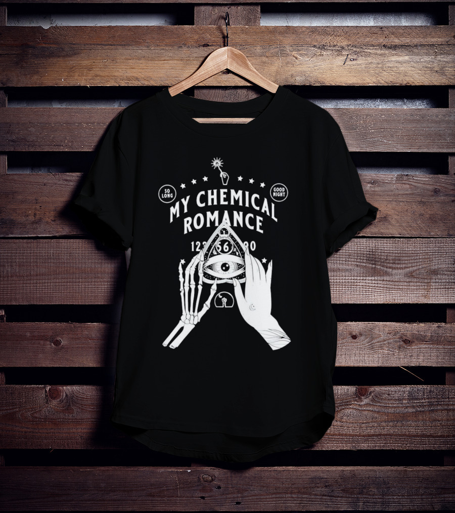 My Chemical Romance Ouija Planchette So Long Good Night Skeleton Hand 1234567890 T-Shirt