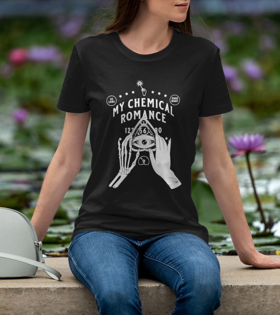 My Chemical Romance Ouija Planchette So Long Good Night Skeleton Hand 1234567890 T-Shirt