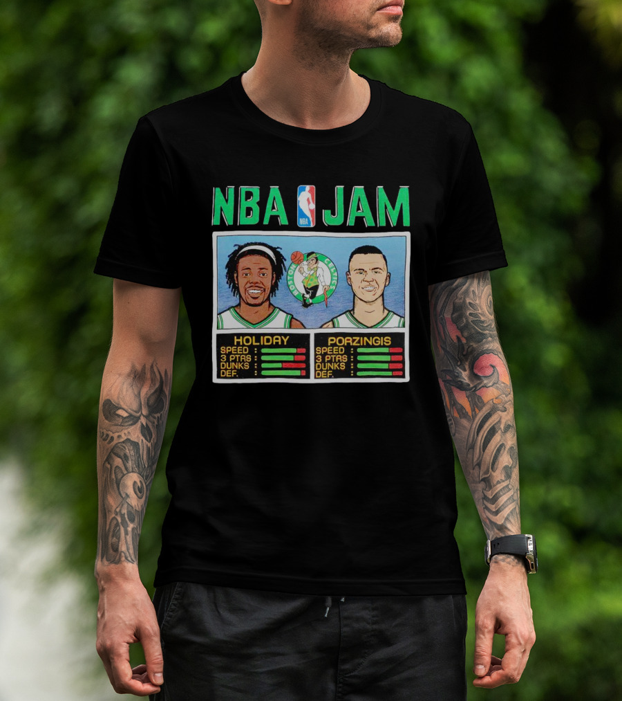 NBA Jam Celtics Holiday Porzingis Stats T-Shirt