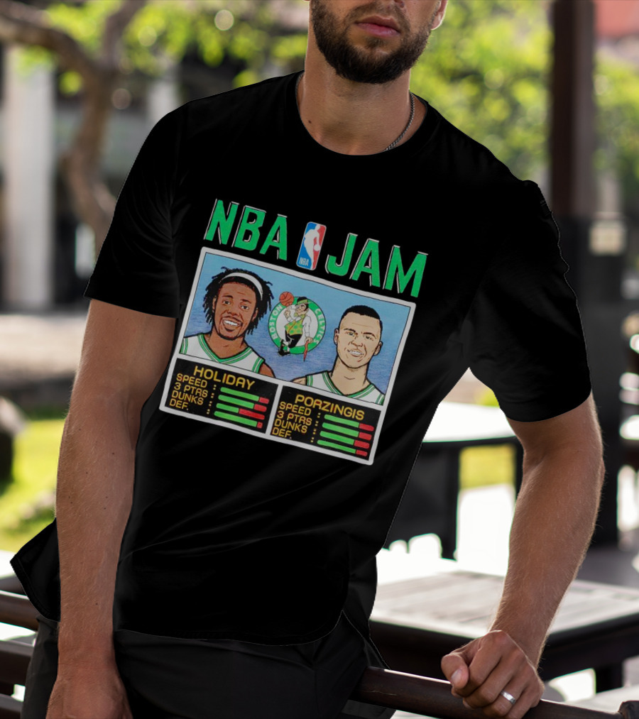 NBA Jam Celtics Holiday Porzingis Stats T-Shirt