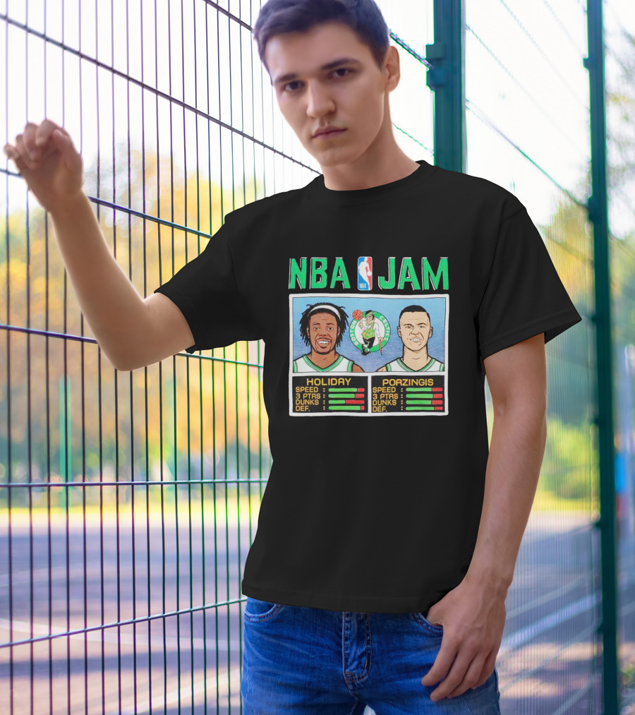 NBA Jam Celtics Holiday Porzingis Stats T-Shirt