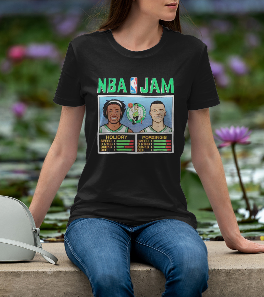 NBA Jam Celtics Holiday Porzingis Stats T-Shirt