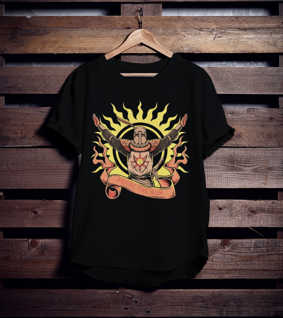 Solaire Praise The Sun Dark Souls Iconic Sunburst Knight Banner T-Shirt