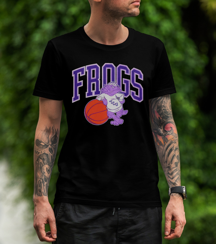 TCU Frogs Basketball Mascot With Purple Horned Frog And Ball T-Shirt