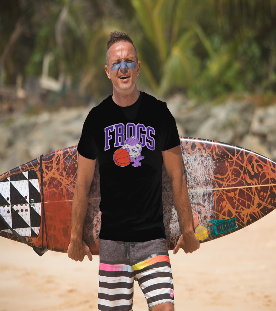 TCU Frogs Basketball Mascot With Purple Horned Frog And Ball T-Shirt