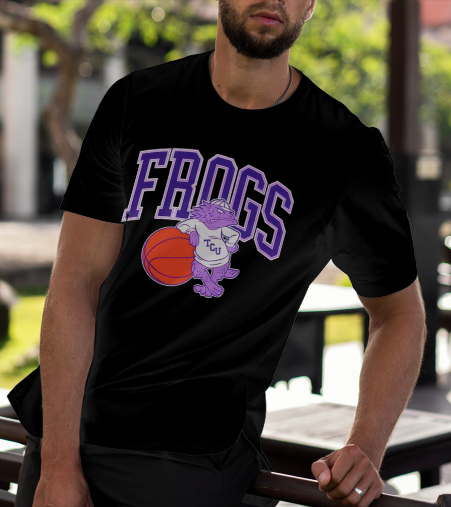 TCU Frogs Basketball Mascot With Purple Horned Frog And Ball T-Shirt