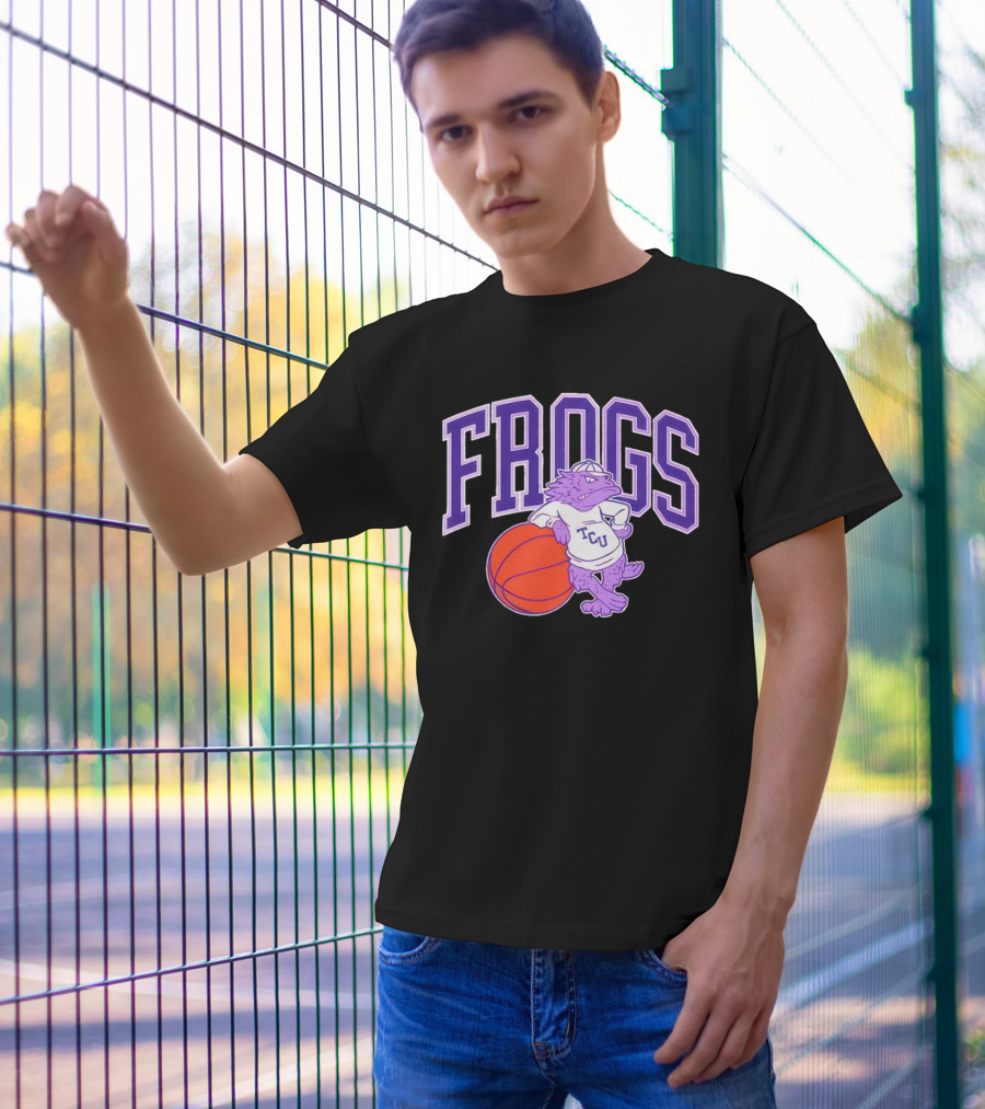TCU Frogs Basketball Mascot With Purple Horned Frog And Ball T-Shirt