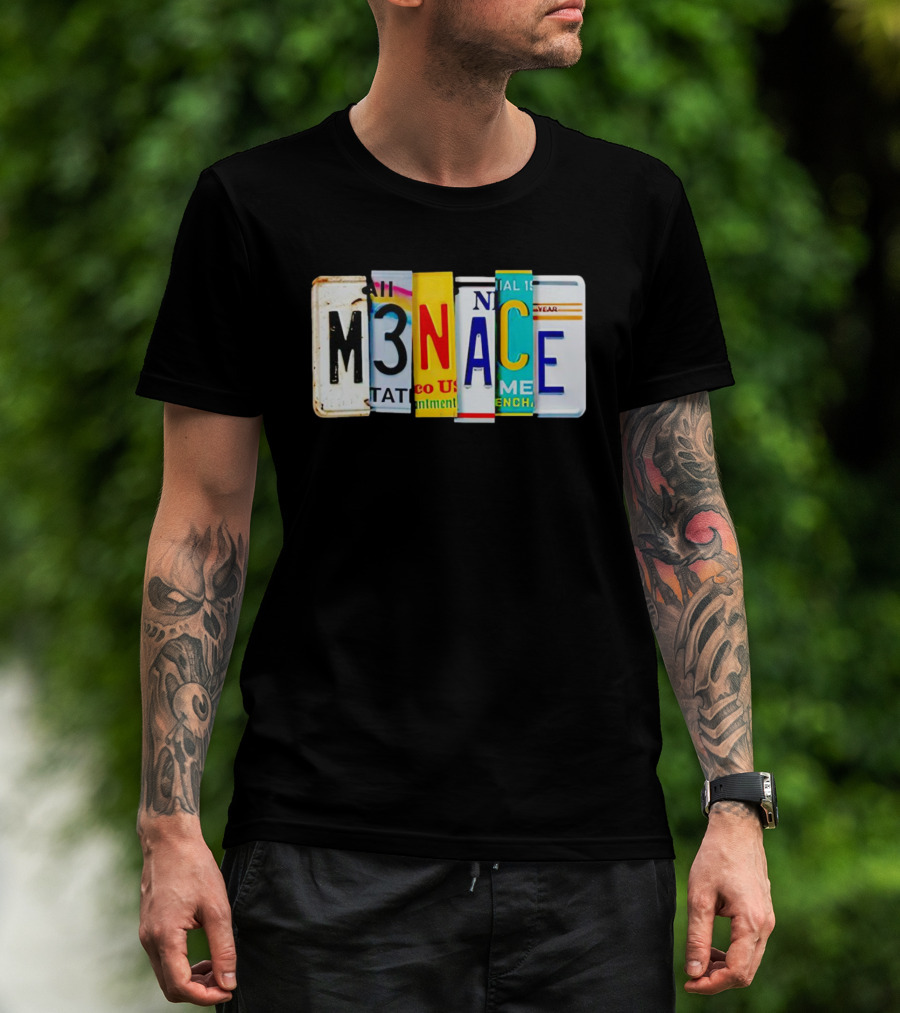 M3NACE License Plate Collage Text T-Shirt