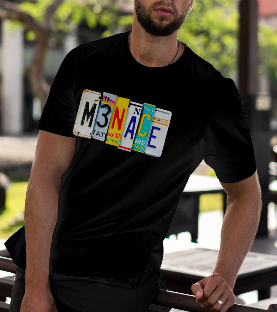 M3NACE License Plate Collage Text T-Shirt
