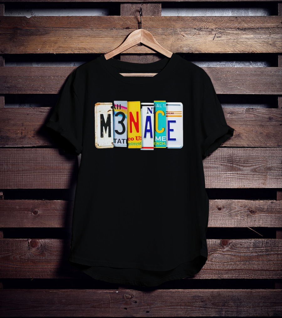 M3NACE License Plate Collage Text T-Shirt