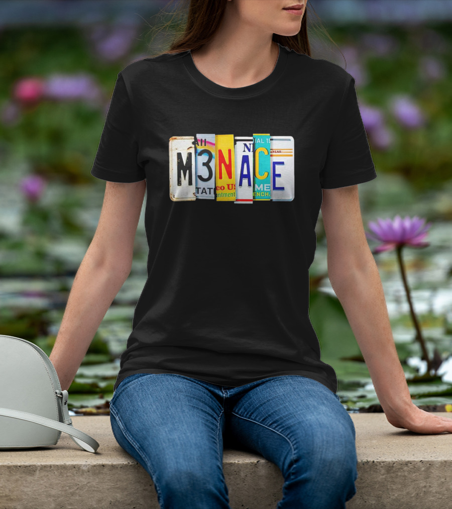 M3NACE License Plate Collage Text T-Shirt