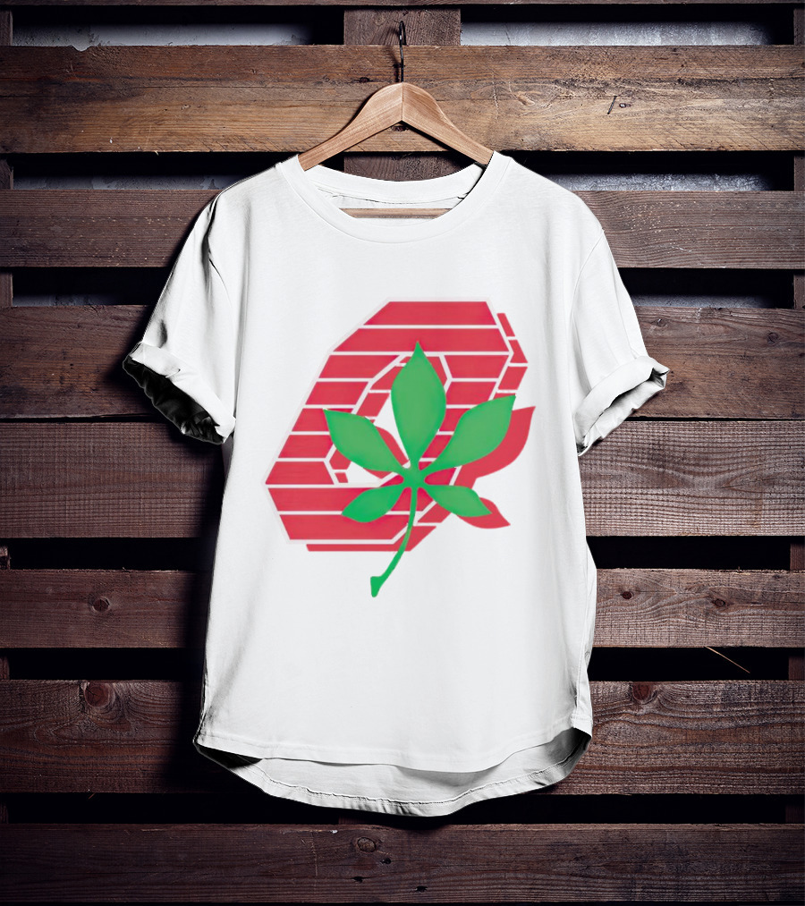 Ohio State Buckeyes Scarlet And Gray O With Green Leaf Emblem T-Shirt