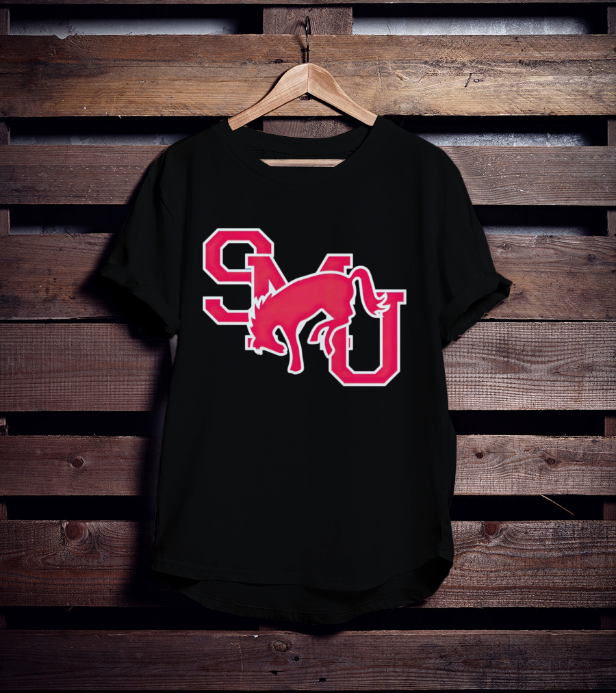 SMU Mustangs Red Logo With Jumping Mustang T-Shirt