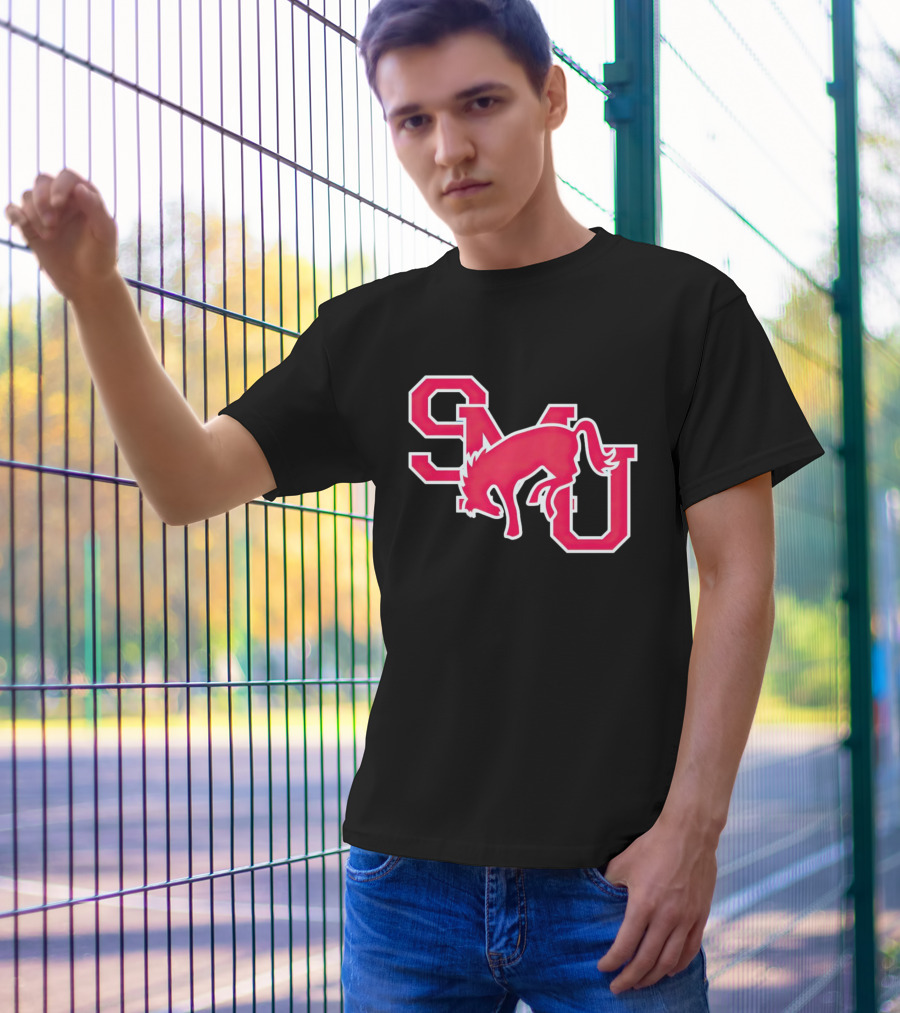 SMU Mustangs Red Logo With Jumping Mustang T-Shirt