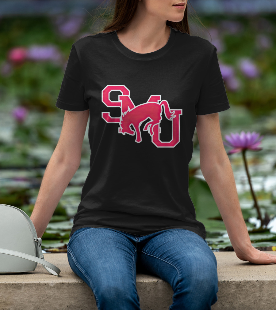 SMU Mustangs Red Logo With Jumping Mustang T-Shirt