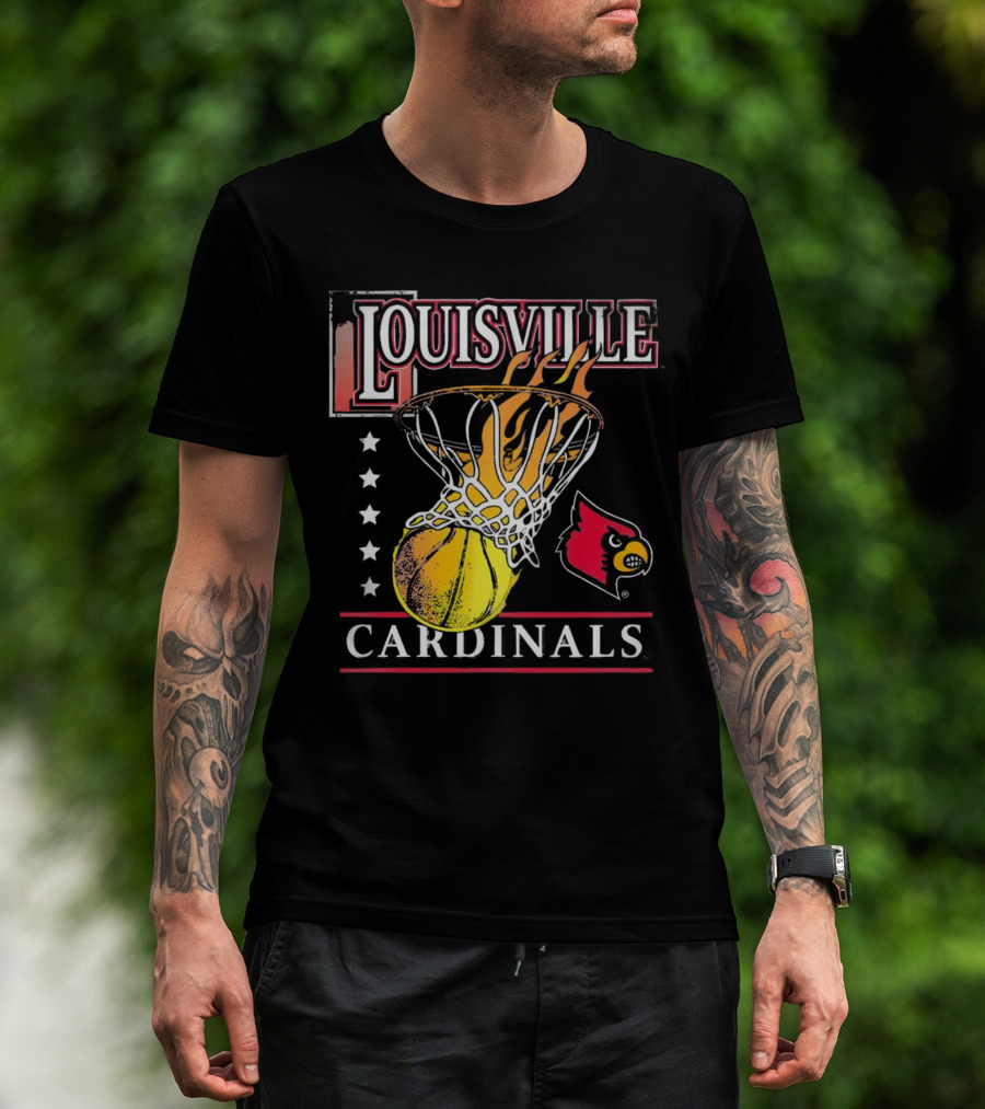 Louisville Cardinals Flaming Basketball Hoop T-Shirt