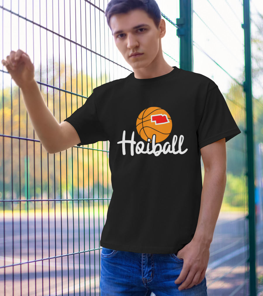 Nebraska Hoiball Basketball Icon With State Outline T-Shirt