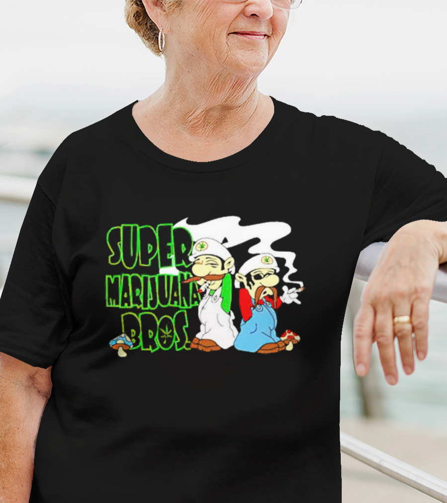 Super Marijuana Bros Weed Parody With Smoking Characters And Mushrooms T-Shirt