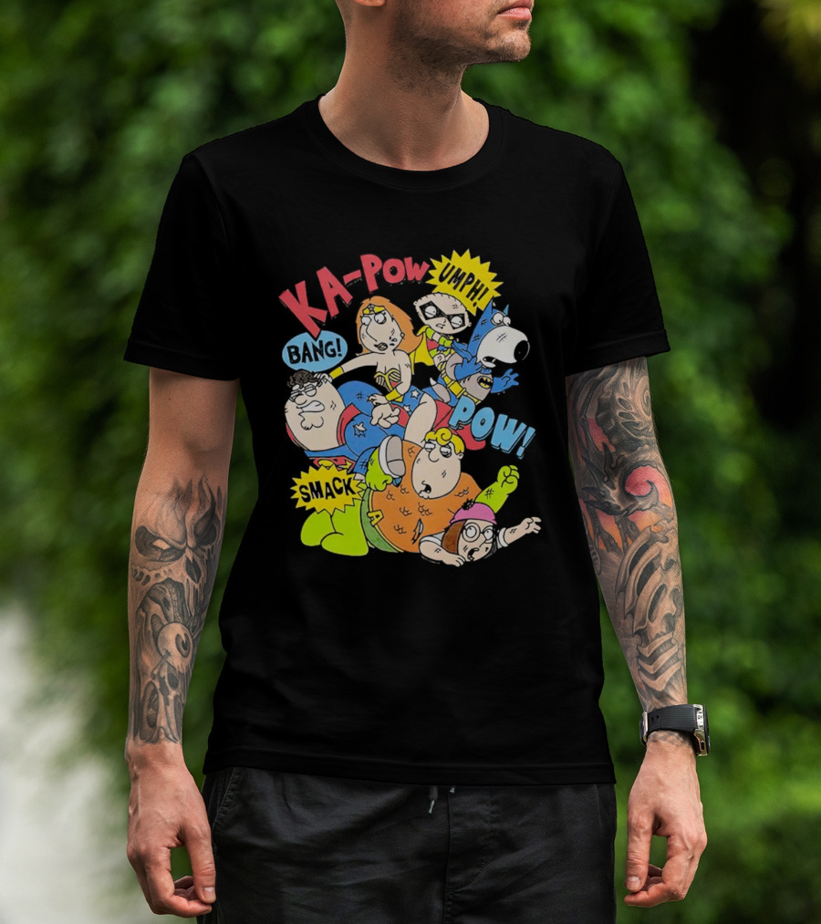 Family Guy Superhero Stewie Brian Peter Lois Chris Meg Ka-Pow Bam Pow Smack Bang T-Shirt