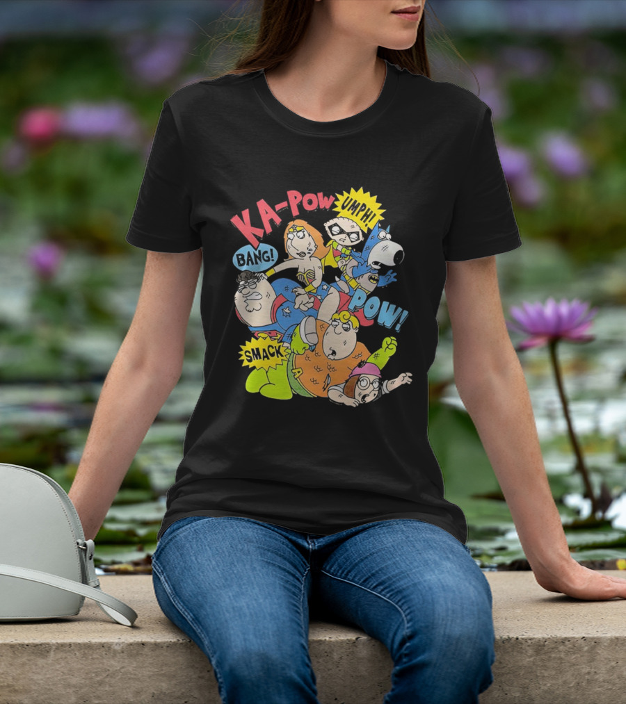 Family Guy Superhero Stewie Brian Peter Lois Chris Meg Ka-Pow Bam Pow Smack Bang T-Shirt