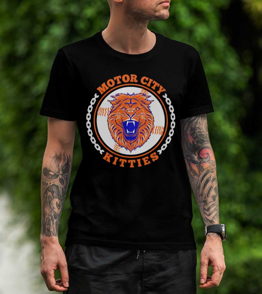 Motor City Kitties Baseball MLB Detroit Tigers Lion Chain Emblem T-Shirt