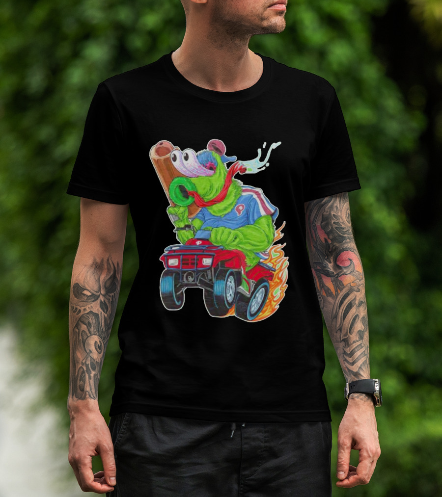 Phillie Phanatic Philadelphia Phillies Pheast Mode Mascot With Cannon Riding ATV T-Shirt