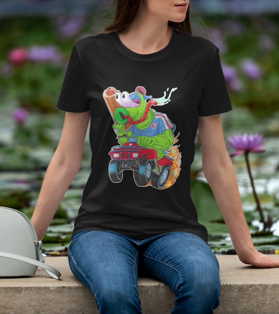 Phillie Phanatic Philadelphia Phillies Pheast Mode Mascot With Cannon Riding ATV T-Shirt