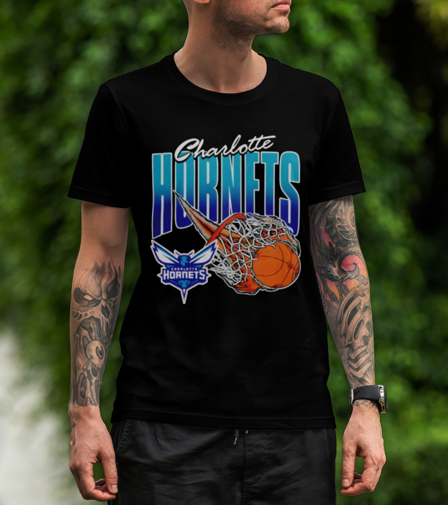 Charlotte Hornets Basketball Fire And Net T-Shirt